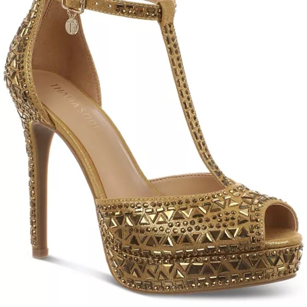 Gold Studded T-Strap Heels